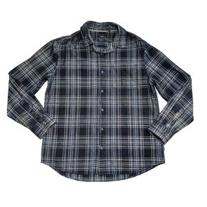 7Diamonds Mens Navy Blue Plaid Corduroy Button Down Shirt Regular Fit L